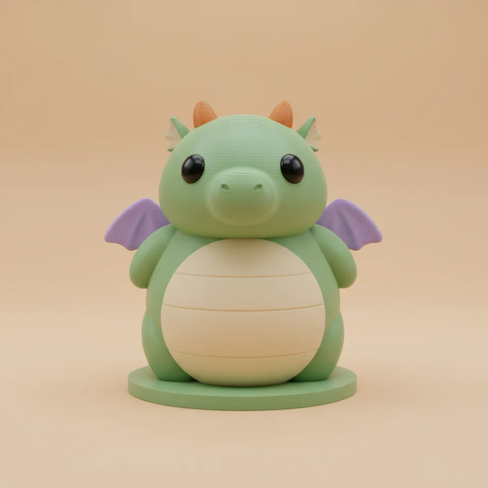 Multi-color 3D printed cartoon dragon toy with rounded shapes